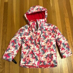 Pink Floral Ski Winter Jacket Phibee Kids Outdoor Pockets Girls 134/140 (US 10)